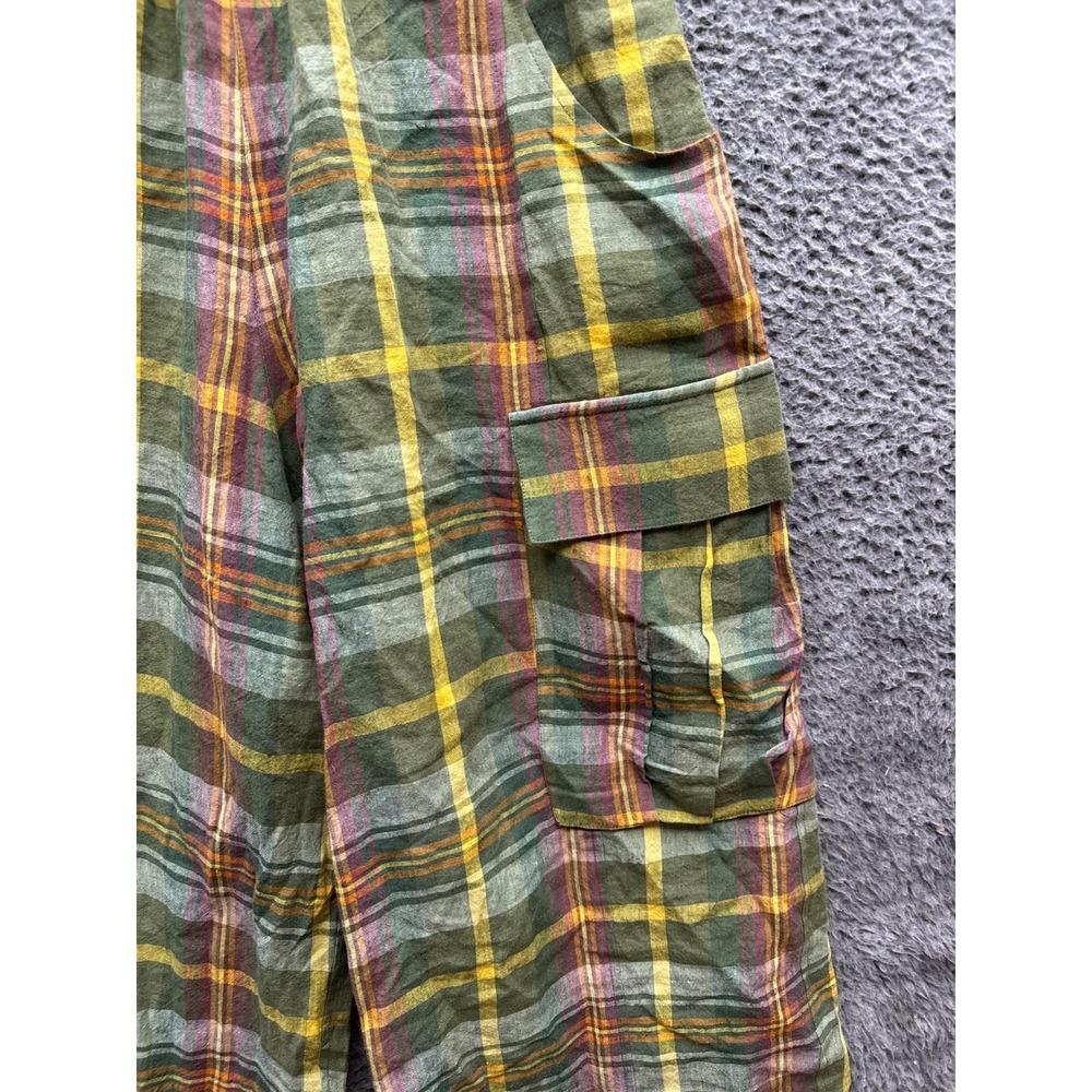 Nicholas Daley Linen Green Plaid Wide Leg Drawstring Cargo Pant Mens Size 30 - Picture 4 of 15